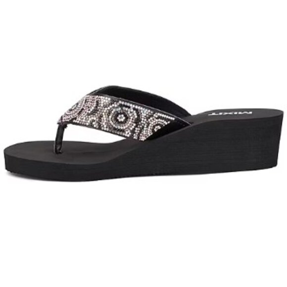 Mixit - Women's Rose Wedge Sandals in Black Beading - Picture 10 of 12